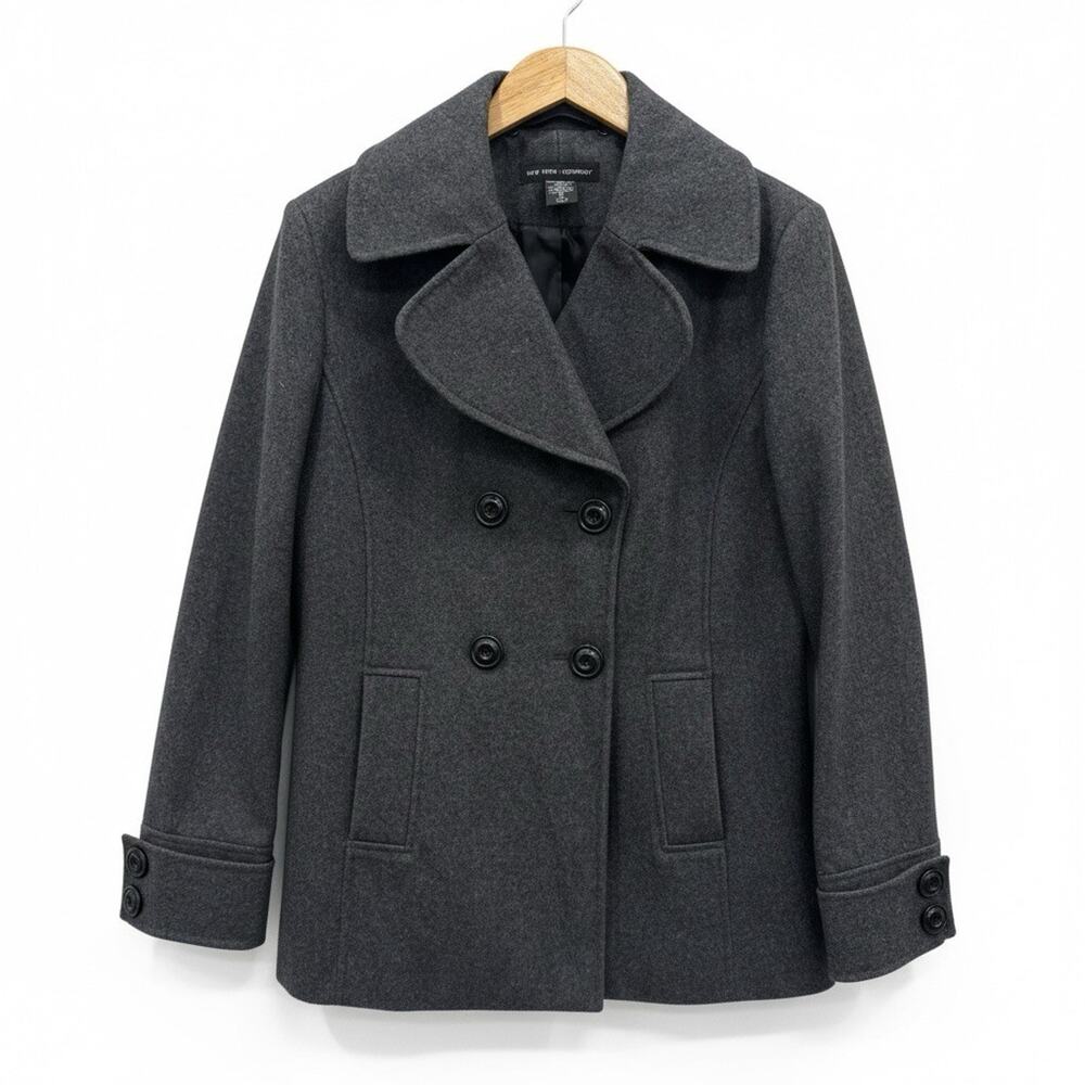 New York & Company Women Peacoat Charcoal Gray Wool Blend Coat Size 12
